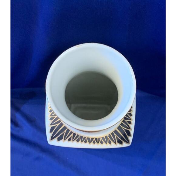 Vintage Porcelain Shogun Vase Black and White with Orange Flowers 10" tall - Picture 5 of 6